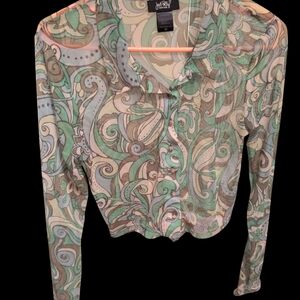 Women's Green Paisley Long Sleeve Top